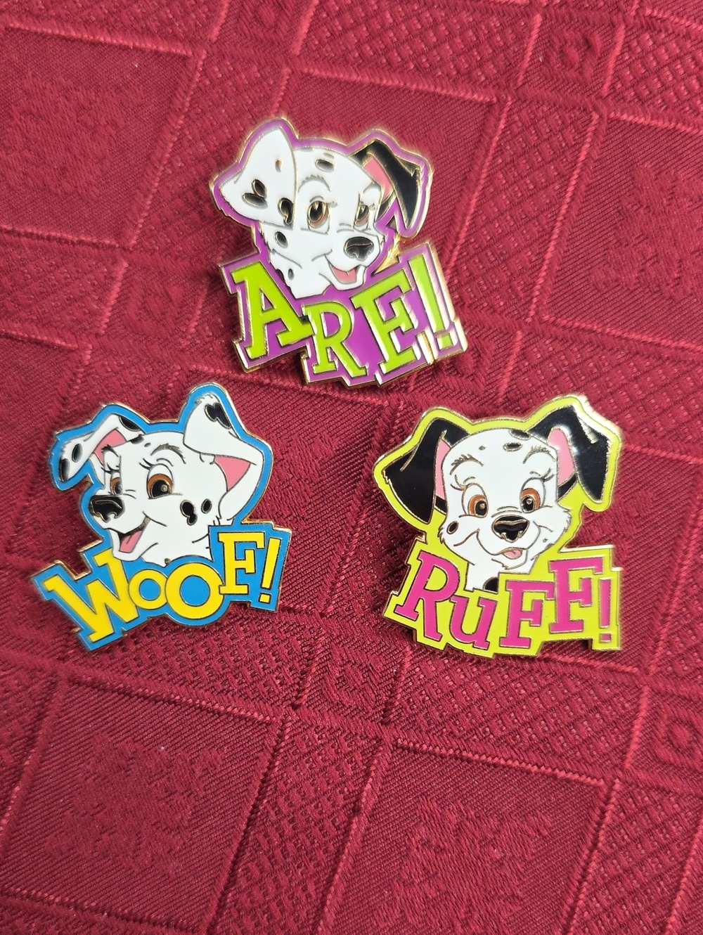 Disney 101 Dalmatians Enamel Pin Set - White, Black, Pink, Blue, Yellow